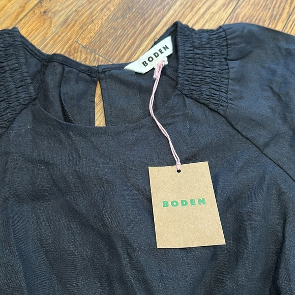 NWT Boden linen Black Puff Sleeve detail mini Dress smocked size 6 TALL - Picture 7 of 8